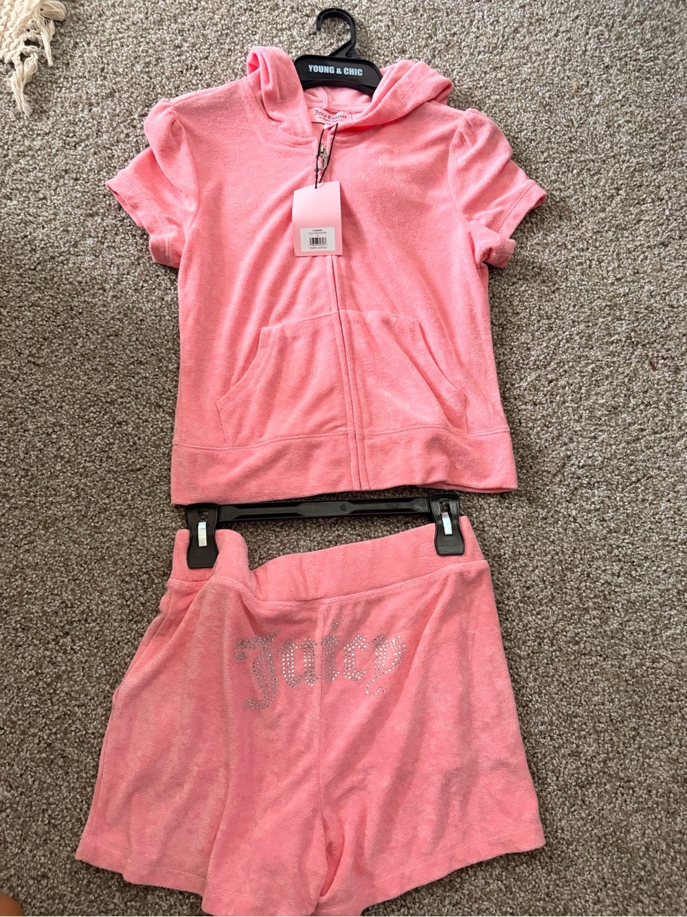 Juicy Couture Pink Terry Cloth Hoodie & Shorts Romper Set